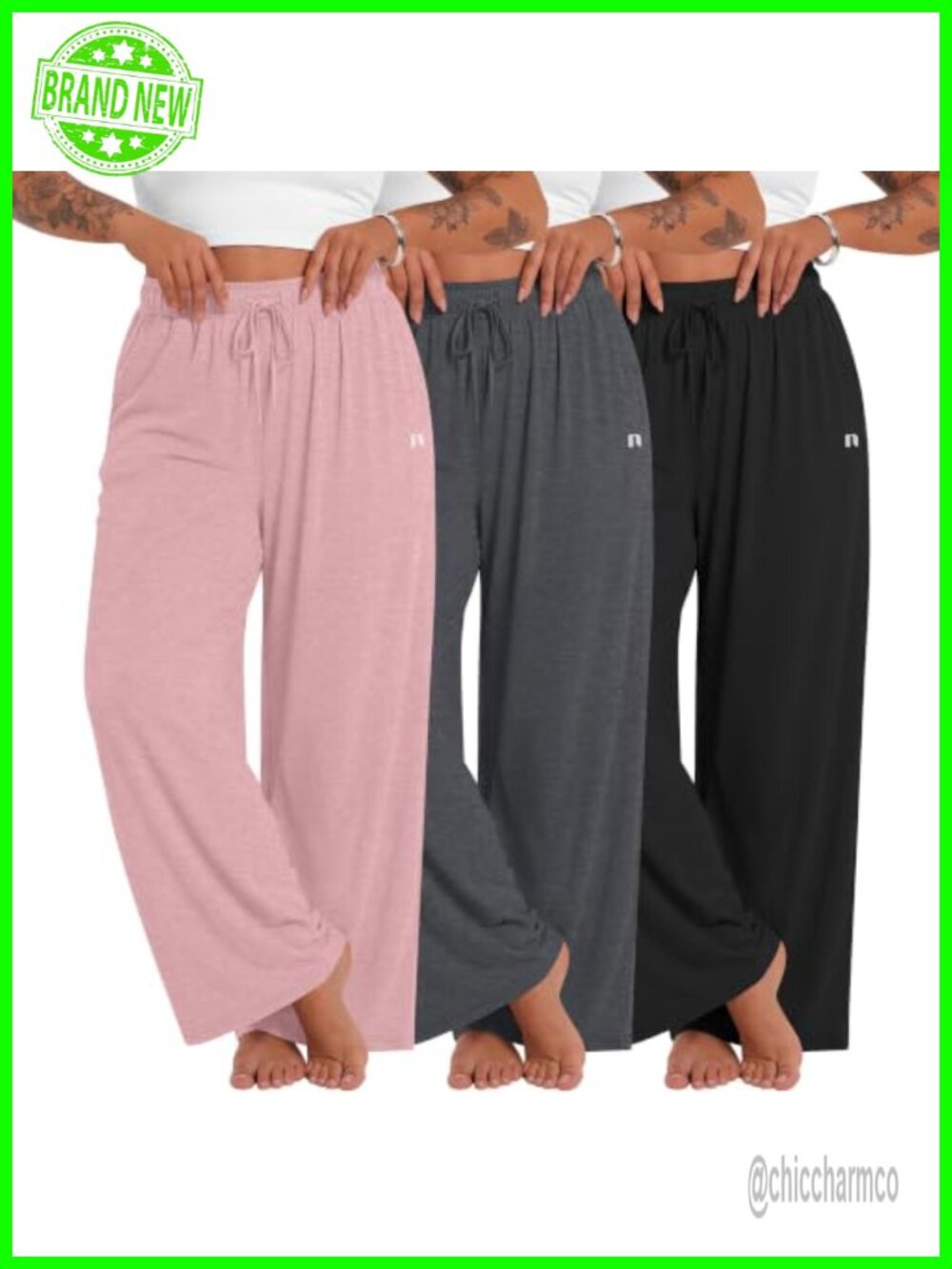 3 Pack Women's Plus Size Wide Leg Lounge Pants with Pockets